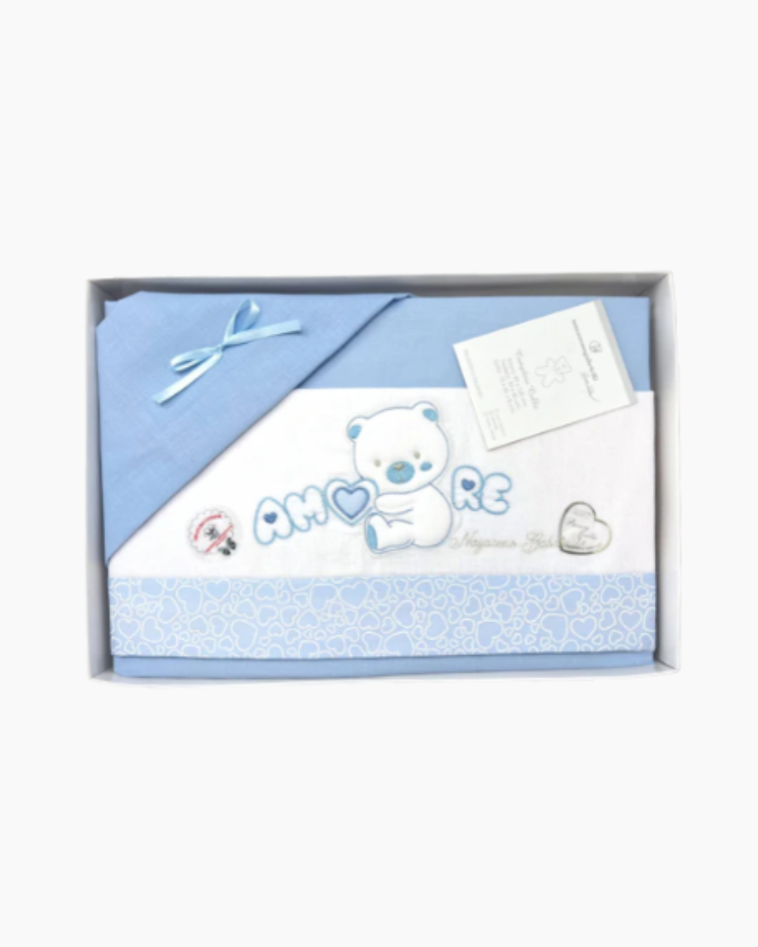 Composè lettino 3pz celeste ricamata 120 x 180 100% cotone