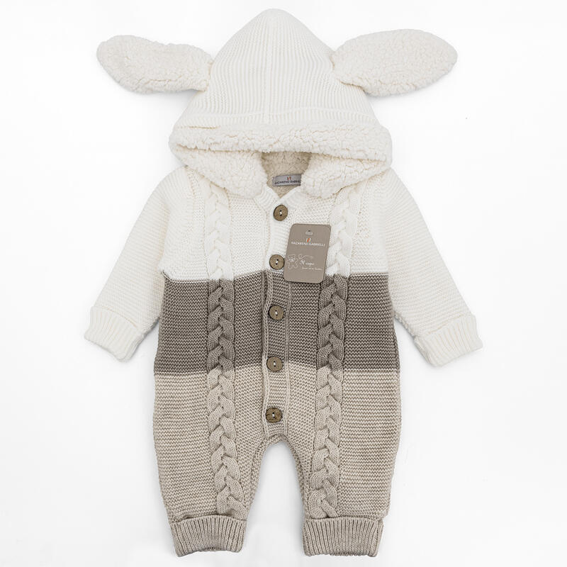 Eskimo neonato smacchinato in lana con cappuccio e pelliccia